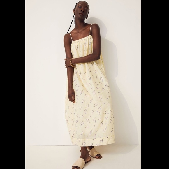H&M Hand-Painted Wildflower Collection Light Yellow/Lavender Linen-Blend Dress - Picture 2 of 7